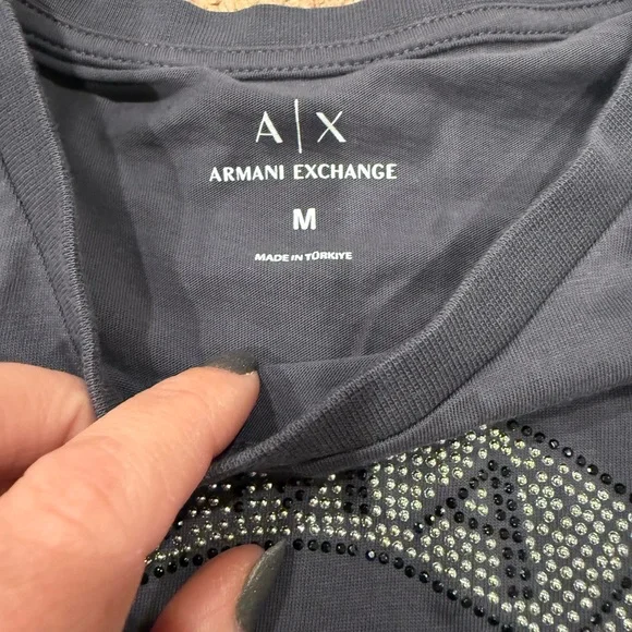 Armani Exchange Women's Charcoal Tee with Logo - Picture 2 of 4